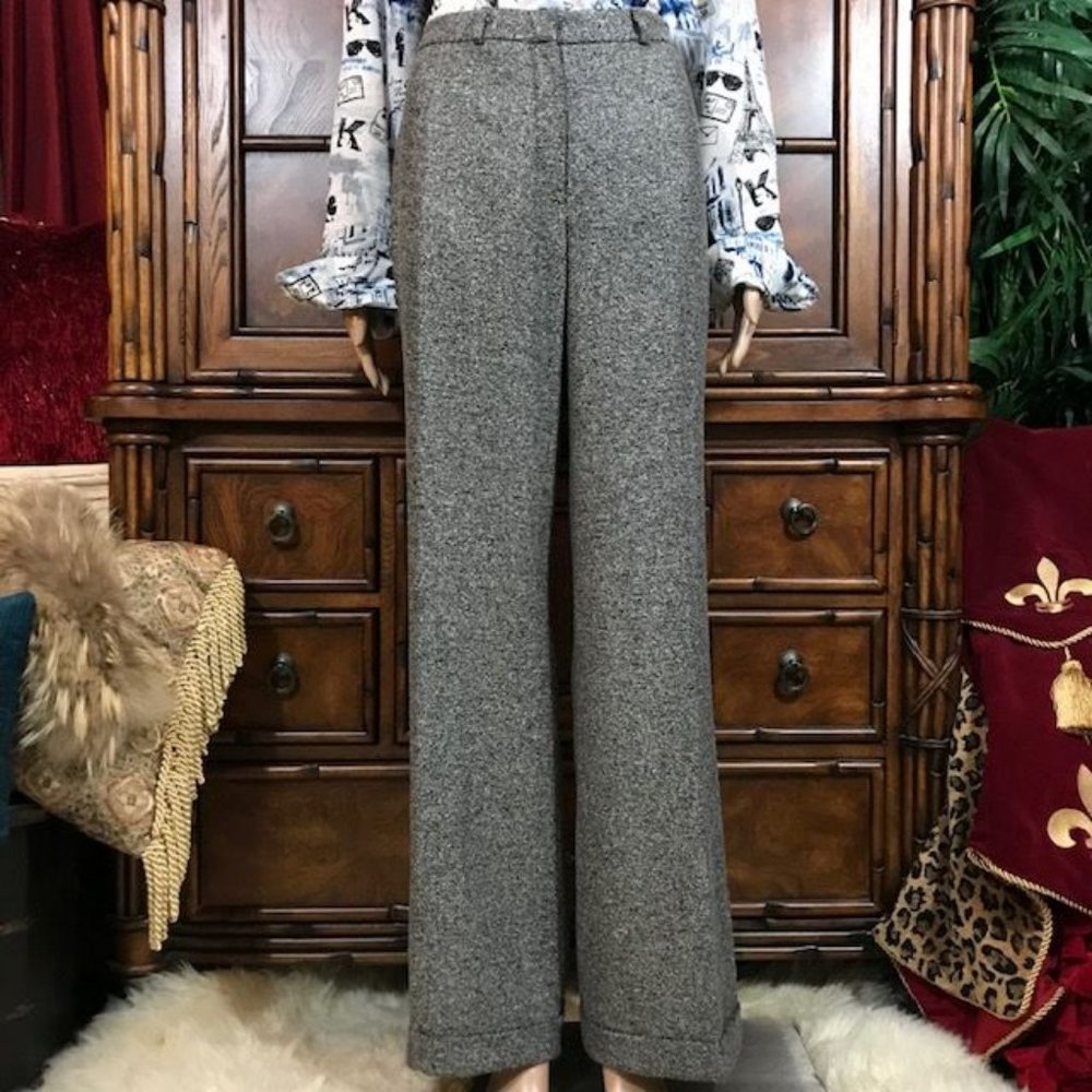 Anne Klein Ingenue Virgin Wool Silk Blend Grey Shimmer Tweed Cuff Pant